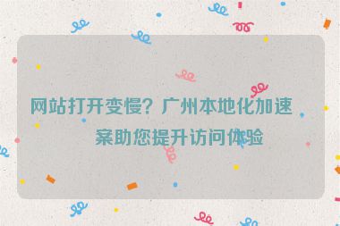 網(wǎng)站打開變慢？廣州本地化加速方案助您提升訪問體驗