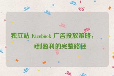 獨立站 Facebook 廣告投放策略，從0到盈利的完整路徑