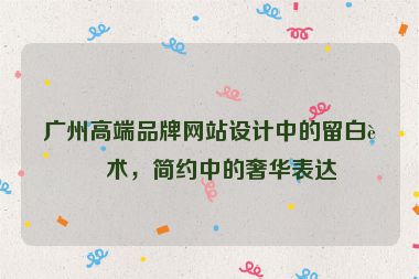 廣州高端品牌網(wǎng)站設(shè)計(jì)中的留白藝術(shù)，簡約中的奢華表達(dá)
