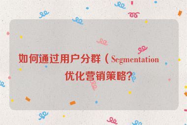 如何通過用戶分群（Segmentation）優(yōu)化營銷策略？