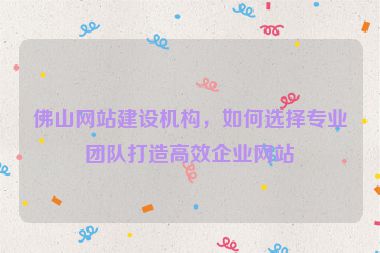 佛山網(wǎng)站建設(shè)機(jī)構(gòu)，如何選擇專業(yè)團(tuán)隊(duì)打造高效企業(yè)網(wǎng)站