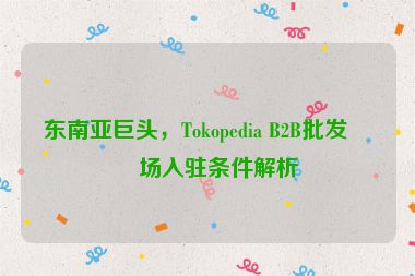東南亞巨頭，Tokopedia B2B批發(fā)市場入駐條件解析