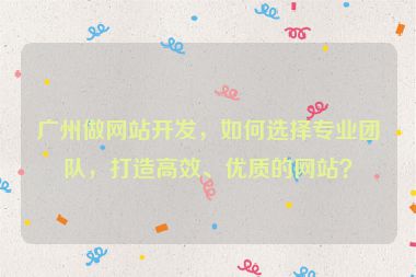 廣州做網(wǎng)站開(kāi)發(fā)，如何選擇專業(yè)團(tuán)隊(duì)，打造高效、優(yōu)質(zhì)的網(wǎng)站？