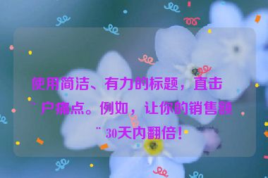 使用簡潔、有力的標(biāo)題，直擊用戶痛點(diǎn)。例如，讓你的銷售額在30天內(nèi)翻倍！