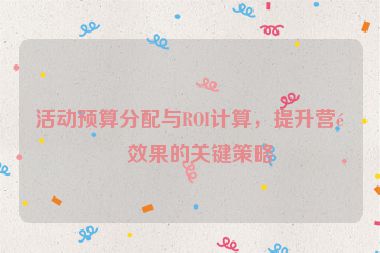 活動(dòng)預(yù)算分配與ROI計(jì)算，提升營銷效果的關(guān)鍵策略