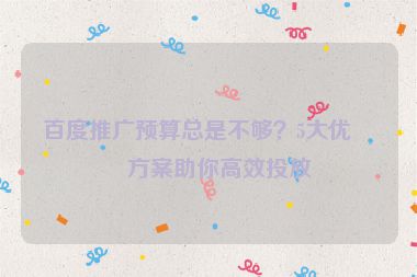 百度推廣預(yù)算總是不夠？5大優(yōu)化方案助你高效投放