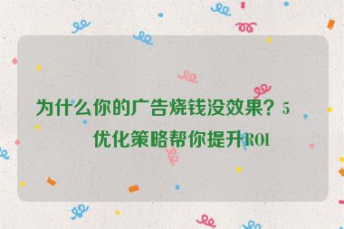 為什么你的廣告燒錢沒效果？5個優(yōu)化策略幫你提升ROI