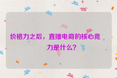 價格力之后，直播電商的核心競爭力是什么？