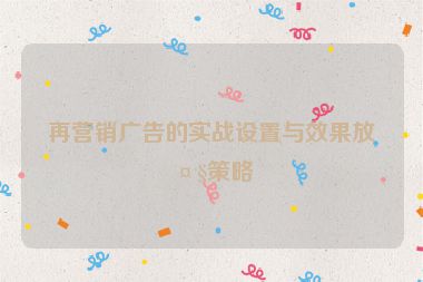 再營(yíng)銷(xiāo)廣告的實(shí)戰(zhàn)設(shè)置與效果放大策略