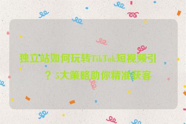 獨立站如何玩轉(zhuǎn)TikTok短視頻引流？5大策略助你精準(zhǔn)獲客