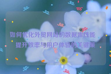 如何優(yōu)化外貿(mào)網(wǎng)站的數(shù)據(jù)庫性能，提升效率與用戶體驗(yàn)的關(guān)鍵策略