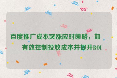 百度推廣成本突漲應對策略，如何有效控制投放成本并提升ROI