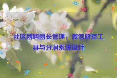 社區(qū)團(tuán)購(gòu)團(tuán)長(zhǎng)管理，微信群控工具與分潤(rùn)系統(tǒng)設(shè)計(jì)